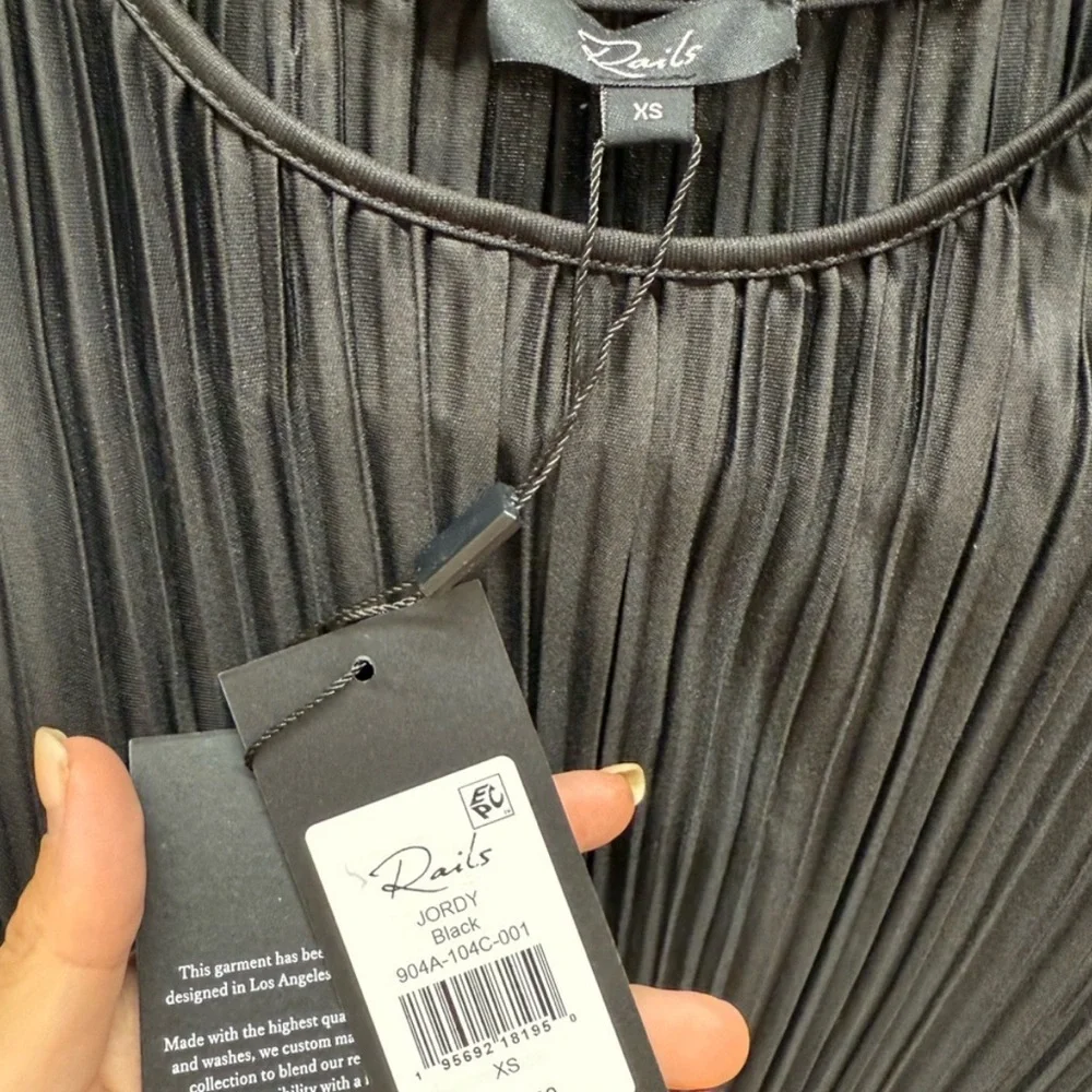 NWT Rails Jordy Midi Pleated Satin Long Sleeve Dress Black | XS - Picture 10 of 12